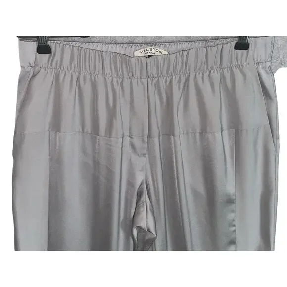 Halston Heritage Sz 6 Straight Leg Paneled Satin Pull On Trousers Elastic Waist‎ - Picture 3 of 8